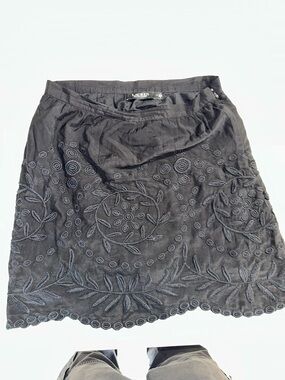 Ralph Lauren Black Embroidered Scallop-Hem Mini Skirt